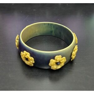 Bakelite with Celluloid Bangle Blue Floral Circa 1940s Vintage Bracelet
